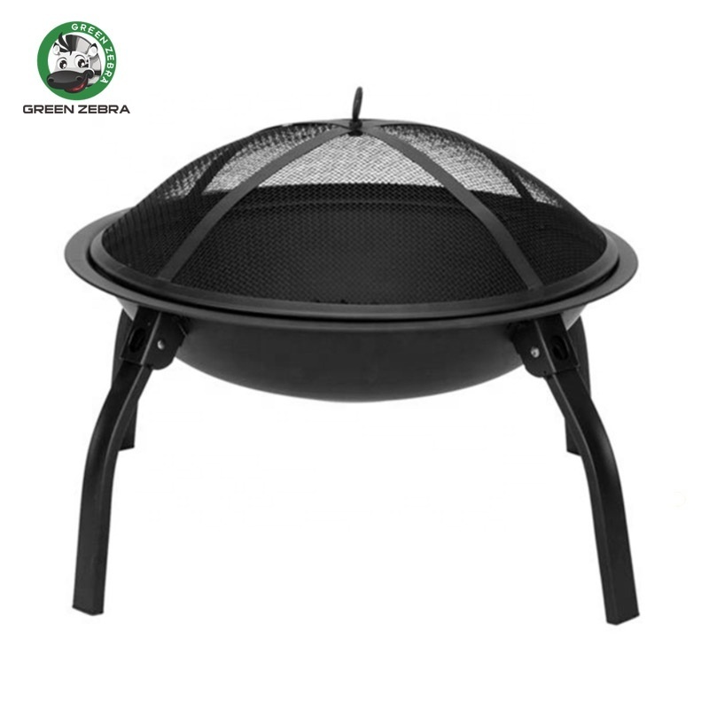 Black Round Outdoor Smokeless Portable Wood Burning Camp Foldable Charcoal Fire Bowl Fire Pit Outdoor with Poker