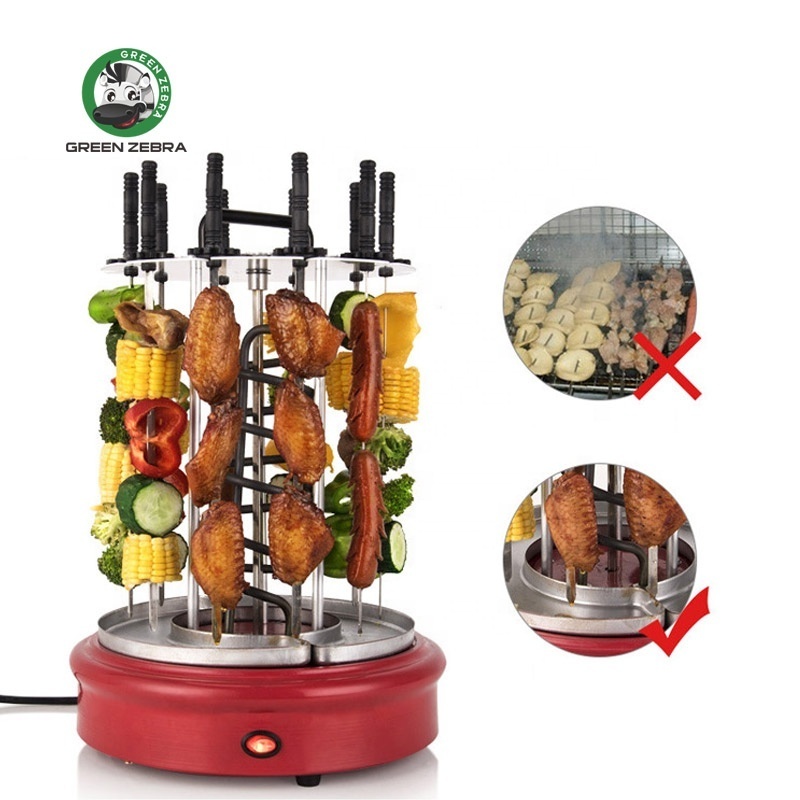 Russia Indoor 6pcs Stainless Steel Skewers Smokeless Rotating BBQ Rotisserie Satay Kebab Making Electric Skewer Vertical Grill