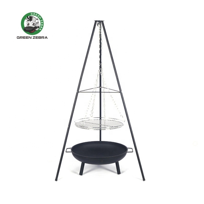 Outdoor Balcony Patio Height Adjustable Fire Bowl withTripod Hanging Cooking Charcoal Grill Portable Basket Fire Pit