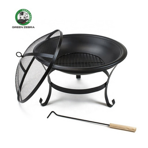 21 Inch Round Campfire Bowl Outdoor Wood Burning Metal Garden Fire Pit With Poker and Lid