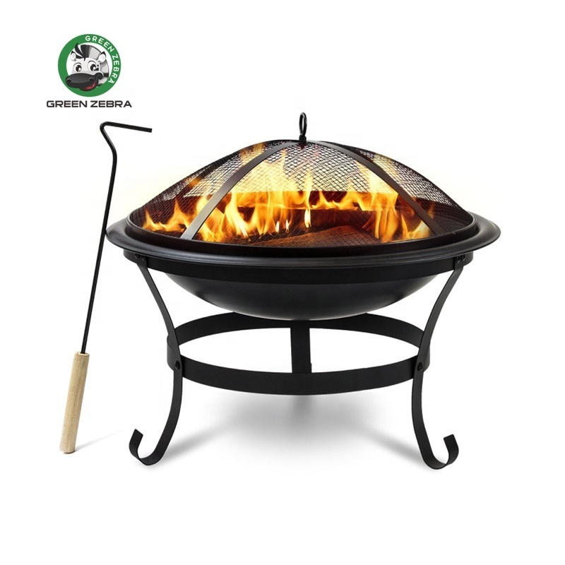 21 Inch Round Campfire Bowl Outdoor Wood Burning Metal Garden Fire Pit With Poker and Lid