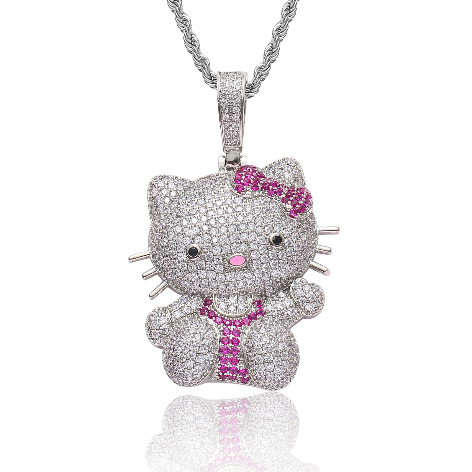 Hiphop Gold Plated CZ Iced Out kitty cat jewelry pendant Diamond Custom Jewelry Crystal Necklace Pendant