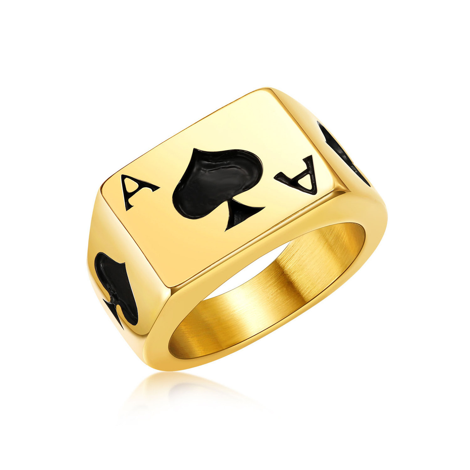 Retro Men's Titanium Steel Ring Gold Silver Personality Spades A Poker Ring Gold-plated Fashion Punk Ring