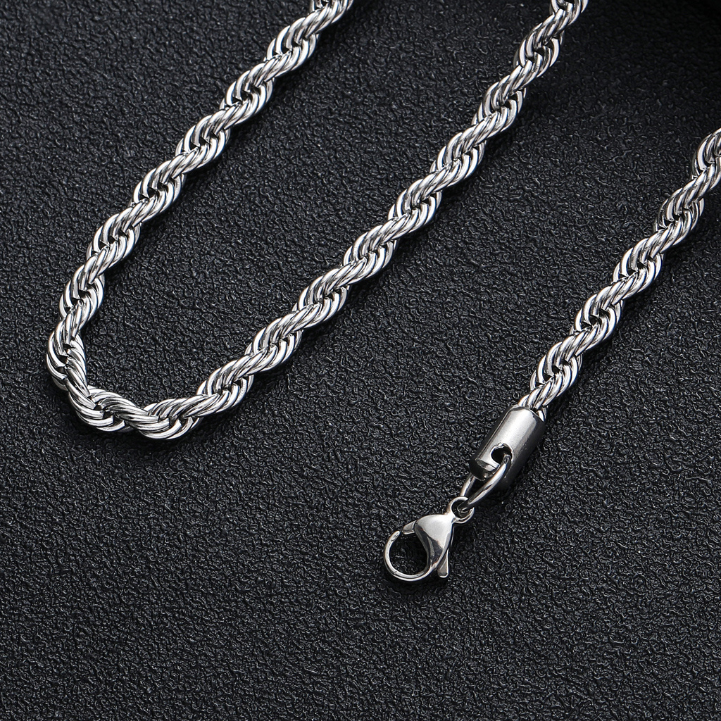 Tarnish Free Hip Hop 18K PVD Gold Plated Men Rope Chains Fine Jewelry Necklace 3mm Silver Black Rose Gold Stainless Steel Chain