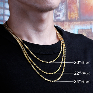 Tarnish Free Hip Hop 18K PVD Gold Plated Men Rope Chains Fine Jewelry Necklace 3mm Silver Black Rose Gold Stainless Steel Chain