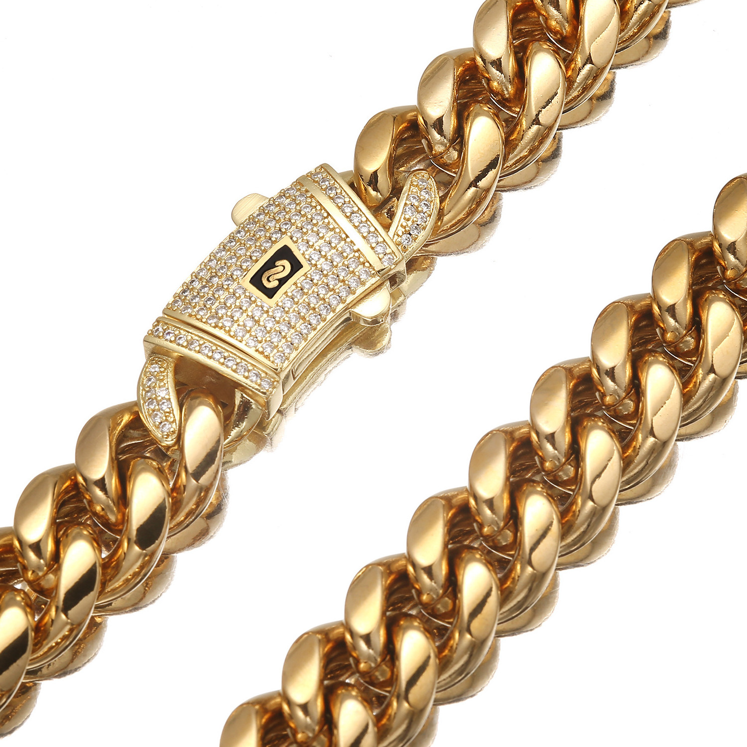 Wholesale 6-14MM Iced Out Cuban Chain Necklace Luxury 14K 18K Gold Plated 316L Stainless Steel Men Cuban Link Chain Jewelry