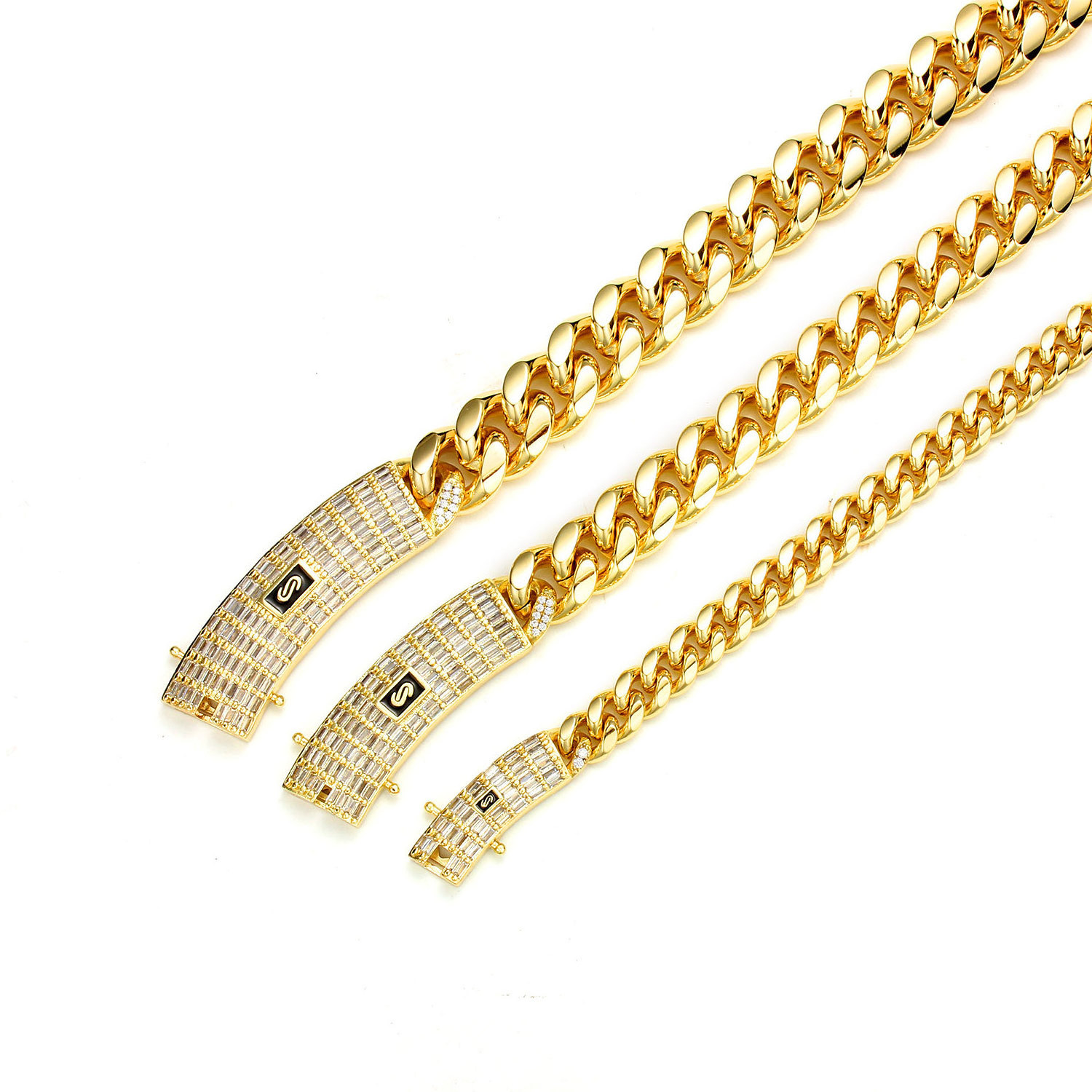 Hot Sale Monaco 14k 18k Gold Plated Mans Bracelet Iced Out Bracelet Miami Cuban Link Chain Stainless Steel Necklace