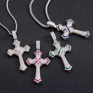 New Iced Square CZ Cross Pendant Trend Designer Cloud Cross Pendant Hiphop Necklace Rapper Jewelry