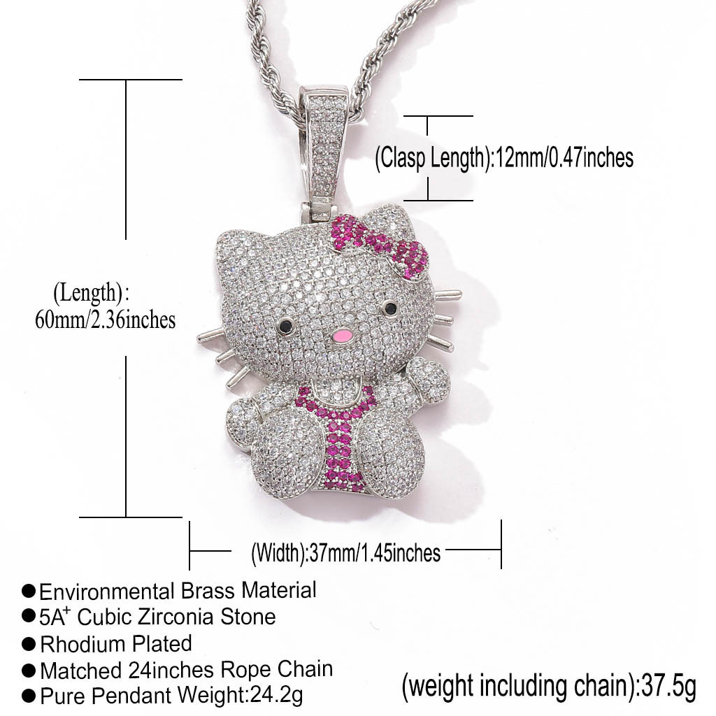 Hiphop Gold Plated CZ Iced Out kitty cat jewelry pendant Diamond Custom Jewelry Crystal Necklace Pendant