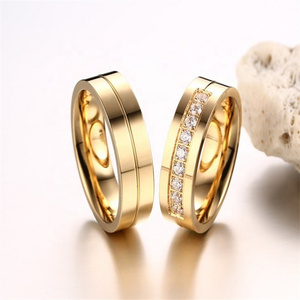 Hot Sale Gold Plating Wedding Couple Rings for Men Women CZ Diamond Rings 316L Stainless Steel Engagement Jewelry Alliance