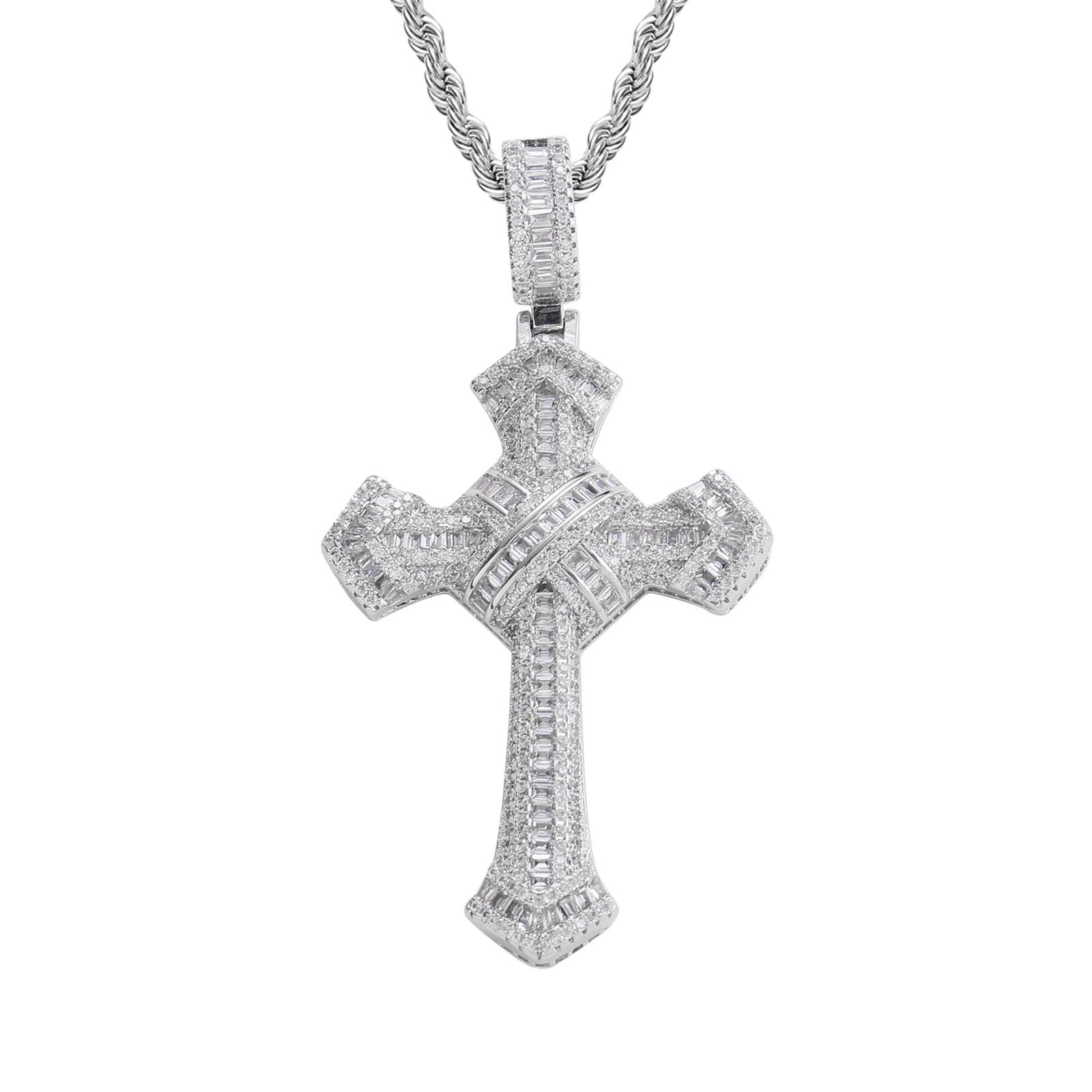 New Iced Square CZ Cross Pendant Trend Designer Cloud Cross Pendant Hiphop Necklace Rapper Jewelry