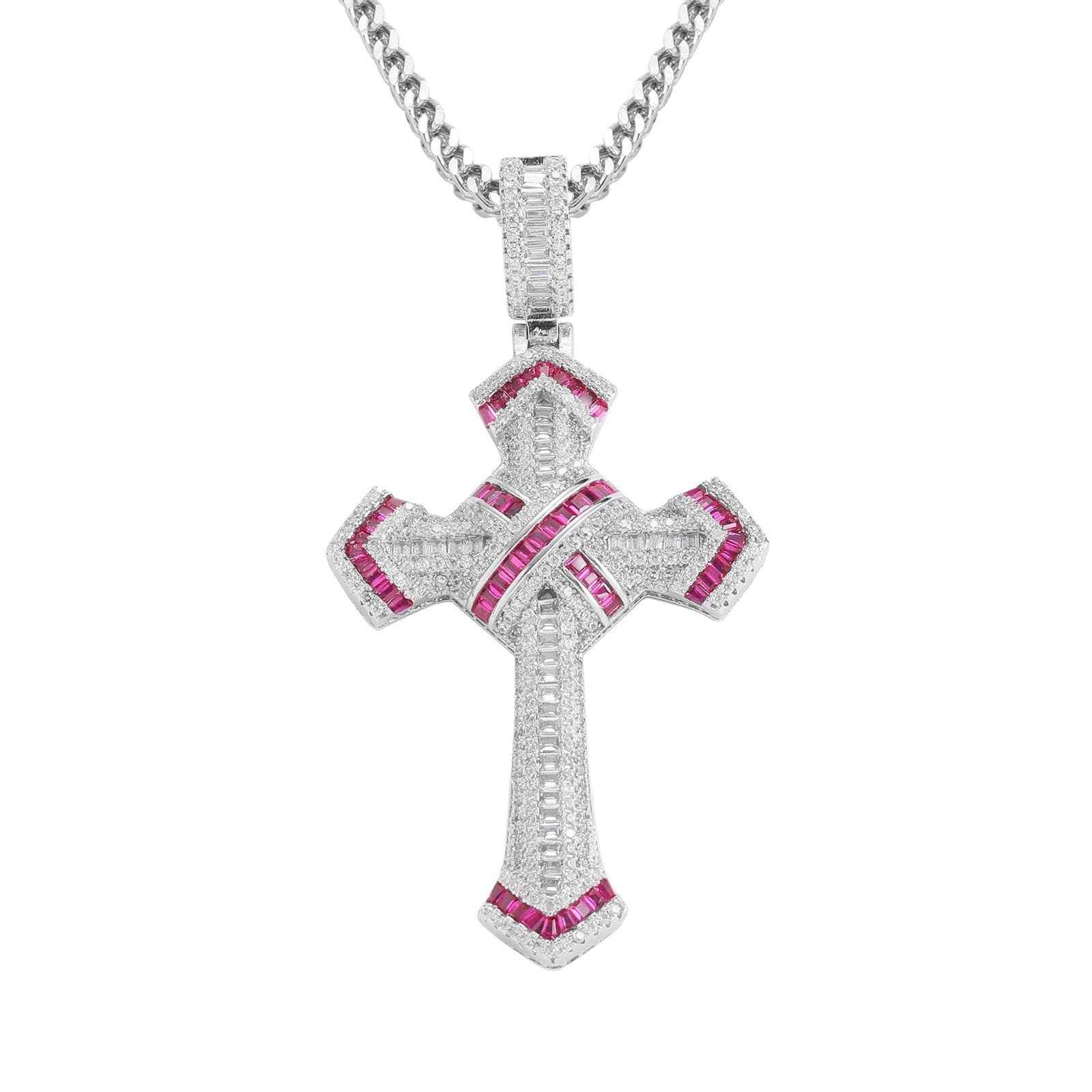 New Iced Square CZ Cross Pendant Trend Designer Cloud Cross Pendant Hiphop Necklace Rapper Jewelry