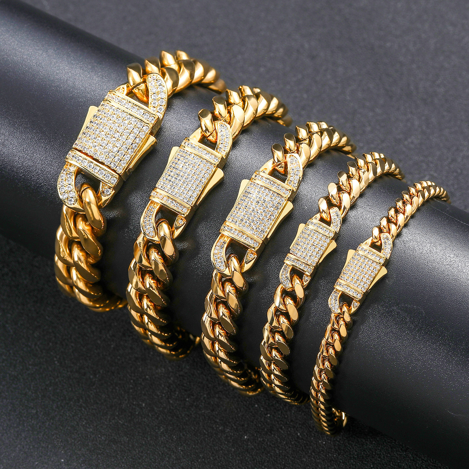 Hip Hop 6-18 mm wide stainless steel Cuban chain gold chain men's 14K 18K Gold Cuban chain necklace