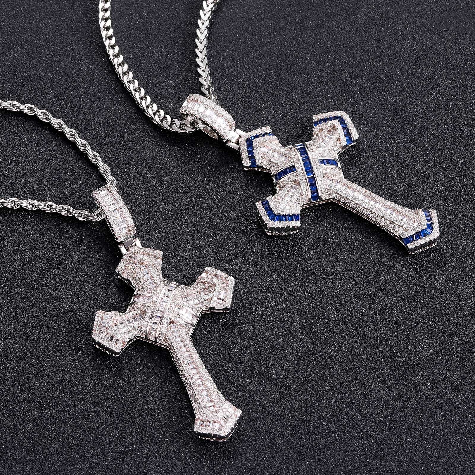 New Iced Square CZ Cross Pendant Trend Designer Cloud Cross Pendant Hiphop Necklace Rapper Jewelry