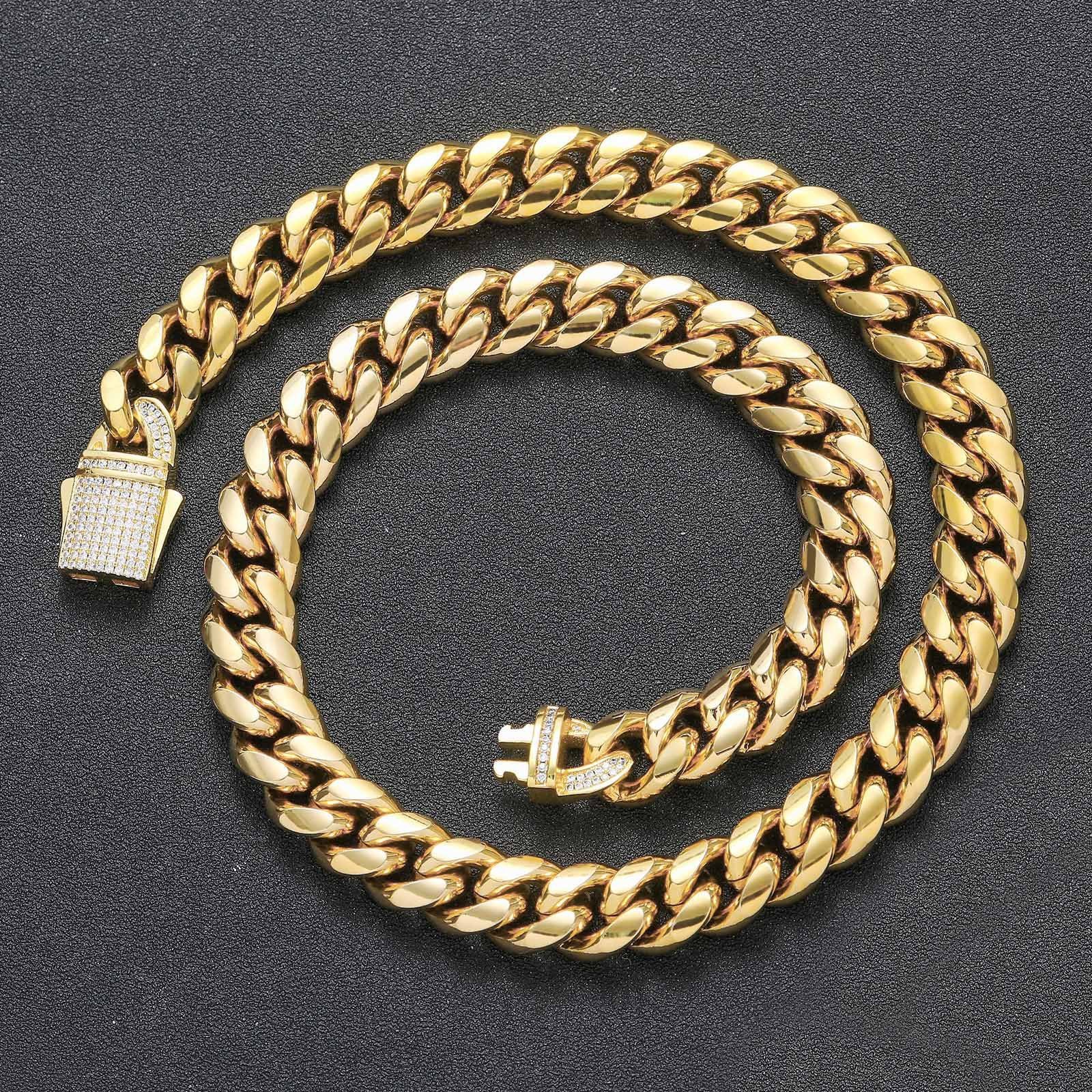 Hip Hop 6-18 mm wide stainless steel Cuban chain gold chain men's 14K 18K Gold Cuban chain necklace