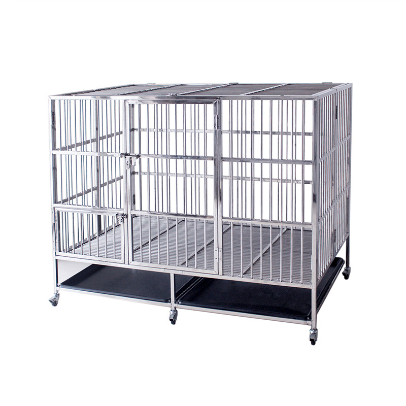 Factory wholesale solid durable animal pet cage folding stainless steel dog cage kennel with skylight windows for sale