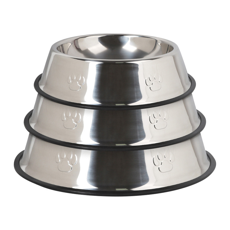 Factory Wholesale Multiple Sizes Rounded Pet Food Bowl Stainless Steel Dog Cat Bowl With Rubber Base