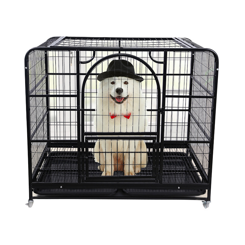 Steel Pet Dog Cage for Sale Metal for Medium Large Bottom Tray Dogs cage crate kennel Playpen Indoor Outdoor Four Wheels