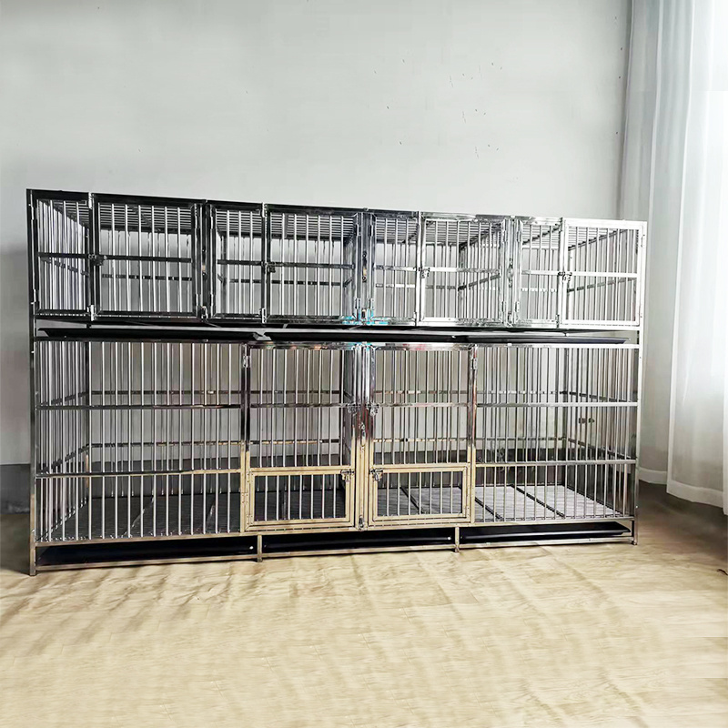 High Quality Foldable Heavy Duty Stainless Steel Pet Dog Cage Easy Assemble Large Dog Kennels With Wheels