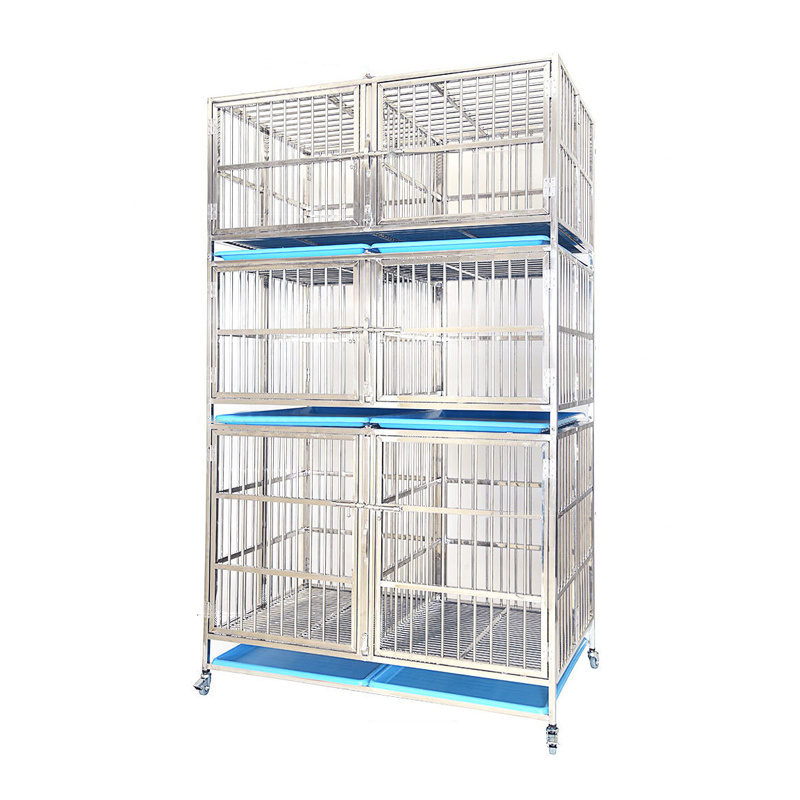 High Quality Foldable Heavy Duty Stainless Steel Pet Dog Cage Easy Assemble Large Dog Kennels With Wheels