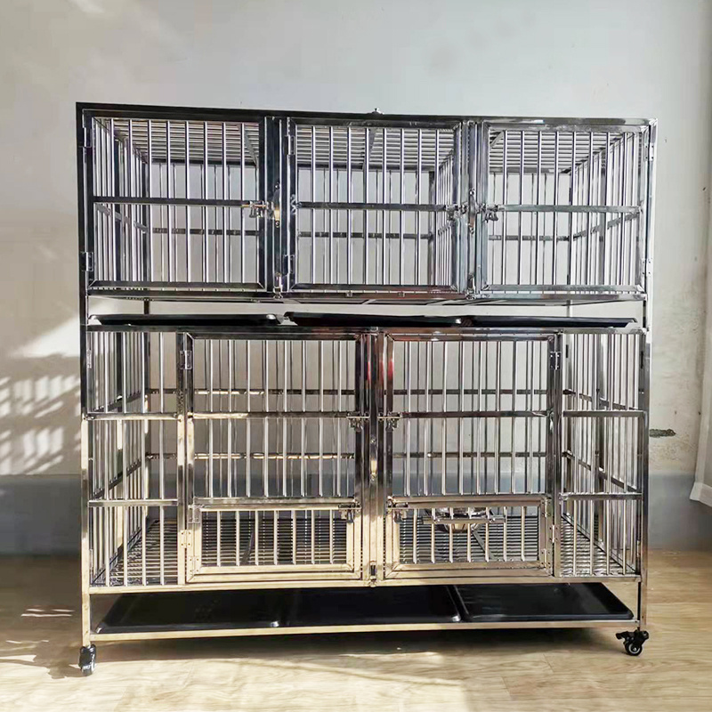 High Quality Foldable Heavy Duty Stainless Steel Pet Dog Cage Easy Assemble Large Dog Kennels With Wheels