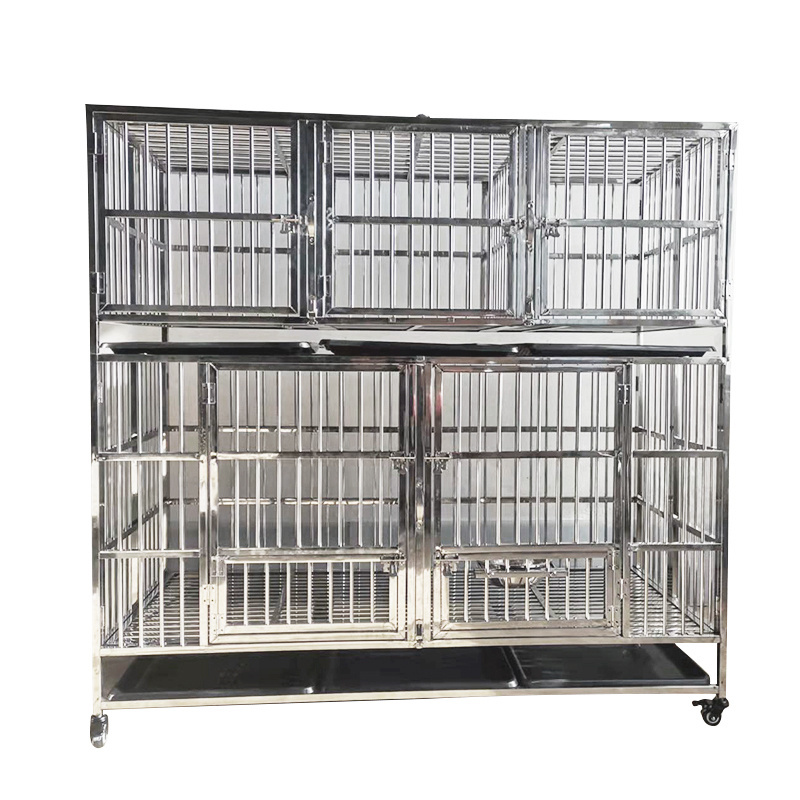 High Quality Foldable Heavy Duty Stainless Steel Pet Dog Cage Easy Assemble Large Dog Kennels With Wheels