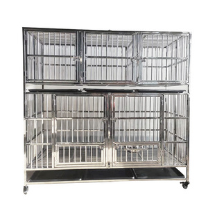 High Quality Foldable Heavy Duty Stainless Steel Pet Dog Cage Easy Assemble Large Dog Kennels With Wheels