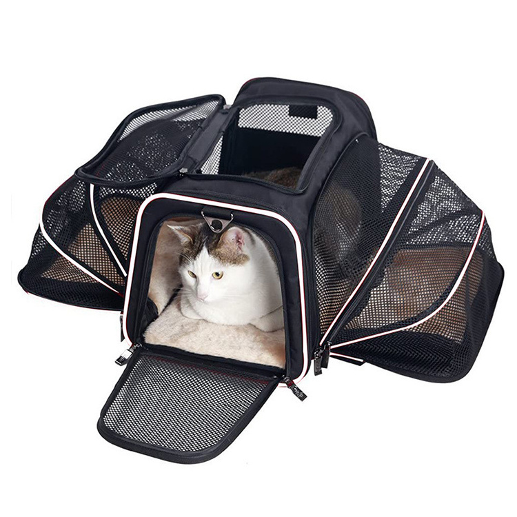 Factory wholesale portable folding pet carrier handbag breathable cat carrier expandable dog carrier bag for small dogs