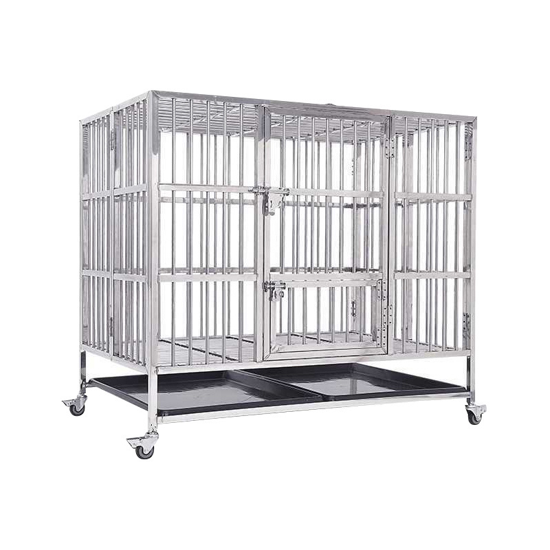 Factory wholesale solid durable animal pet cage folding stainless steel dog cage kennel with skylight windows for sale