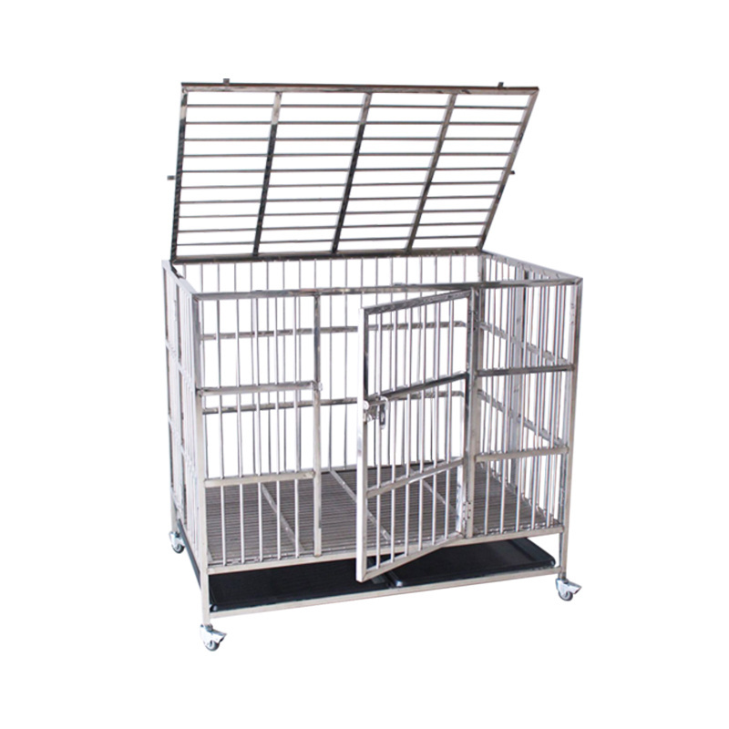 Factory wholesale solid durable animal pet cage folding stainless steel dog cage kennel with skylight windows for sale