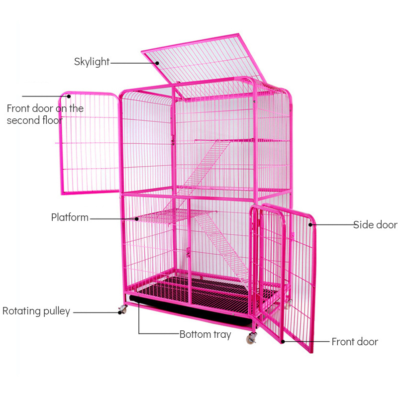 Multiple Sizes Foldable White Pink 3 Layer Condo Cat Metal Breeding Cage Collapsible Wire Large Pet Cat Cages with Wheels