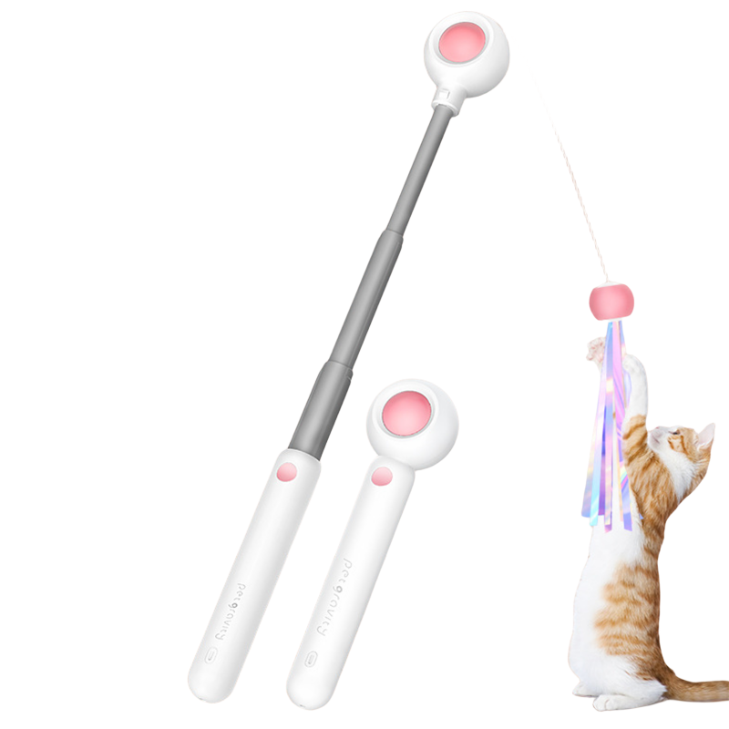 Factory Wholesale Interactive Laser Pointer Toy Cat Teaser Stick Funny Retractable Replaceable Feather Head Cat Toys