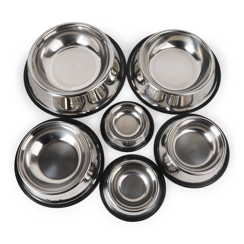 Factory Wholesale Multiple Sizes Rounded Pet Food Bowl Stainless Steel Dog Cat Bowl With Rubber Base