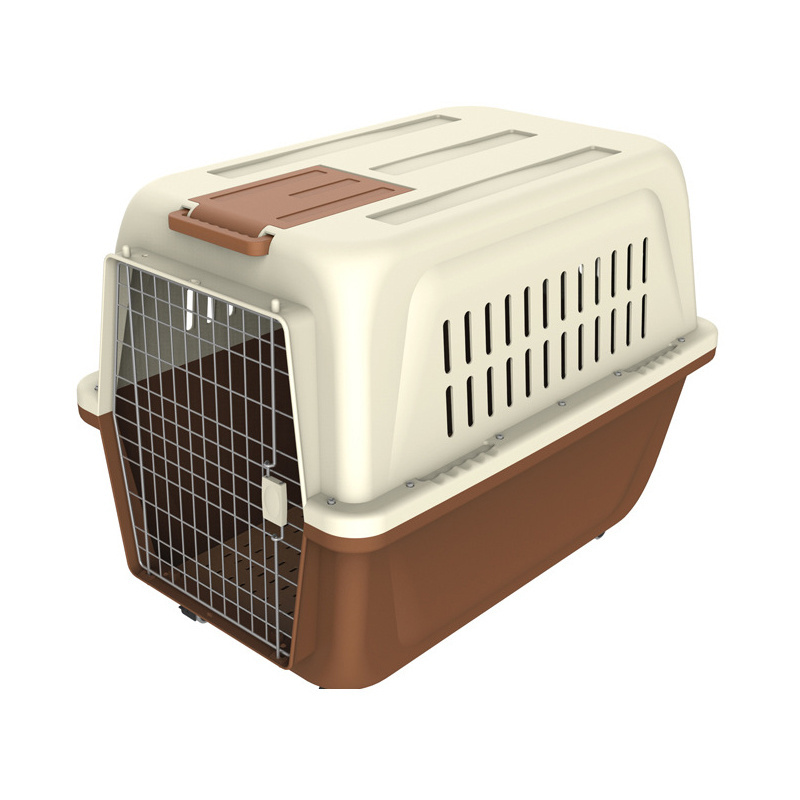 Finshion Pet Product Plastic Metal Cat Carrier Low MOQ Pet Carrier with Bowl and Tray