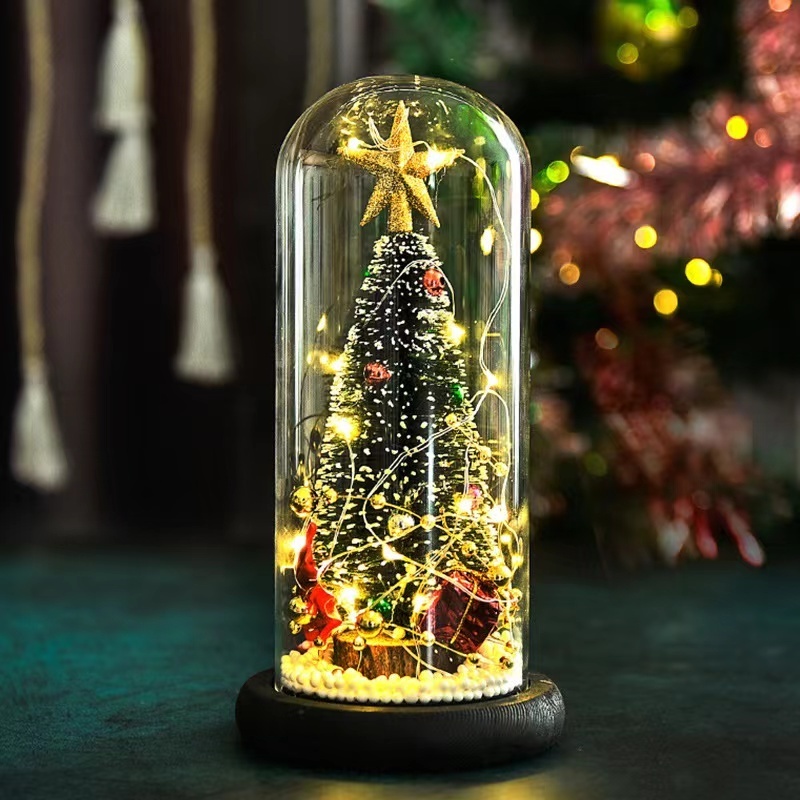 Christmas 2021 home decor creative Shooting props festival gift christmas cedar light tree ornaments glass cover christmas tree