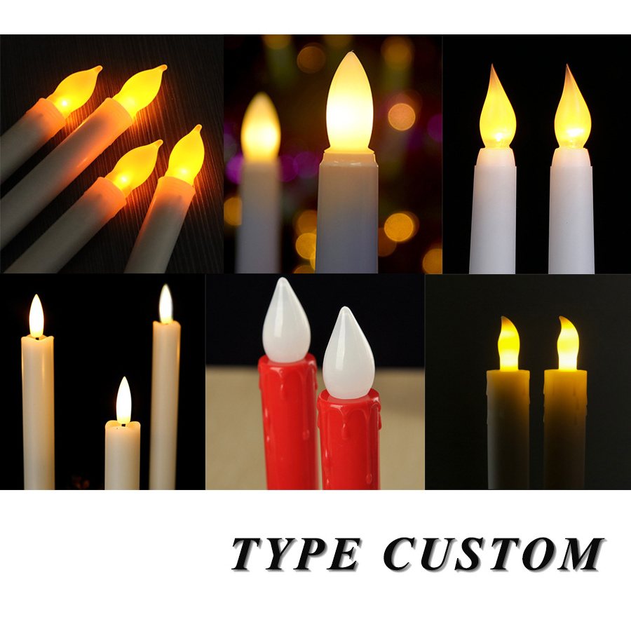 Home Wedding Decor Long 3D Artificial Remote Control Flameless Candles White LED Taper Electric Candle Light