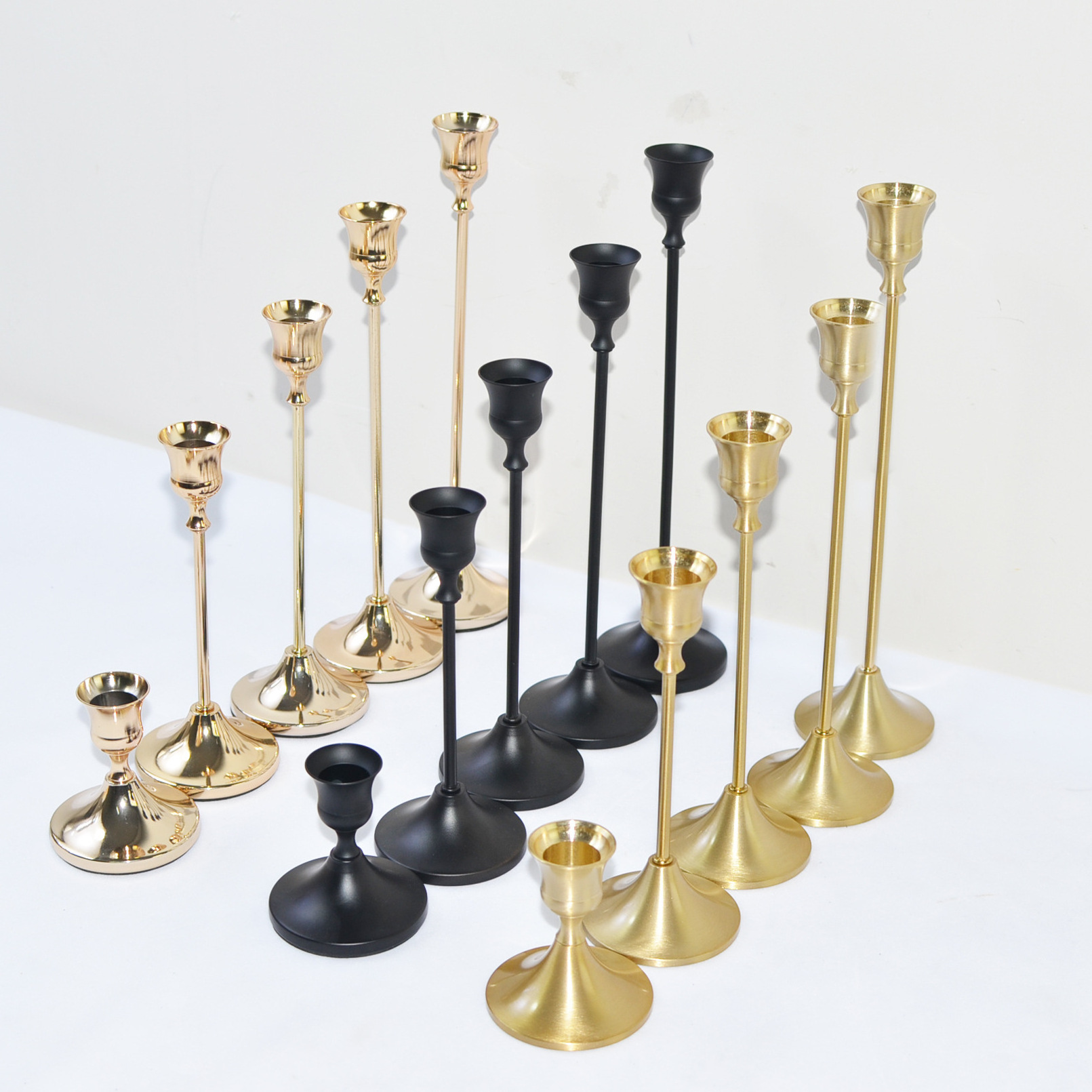 Antique minimalist brass long stemmed tapered candle holder stick set  holders decorative gold candlestick holder