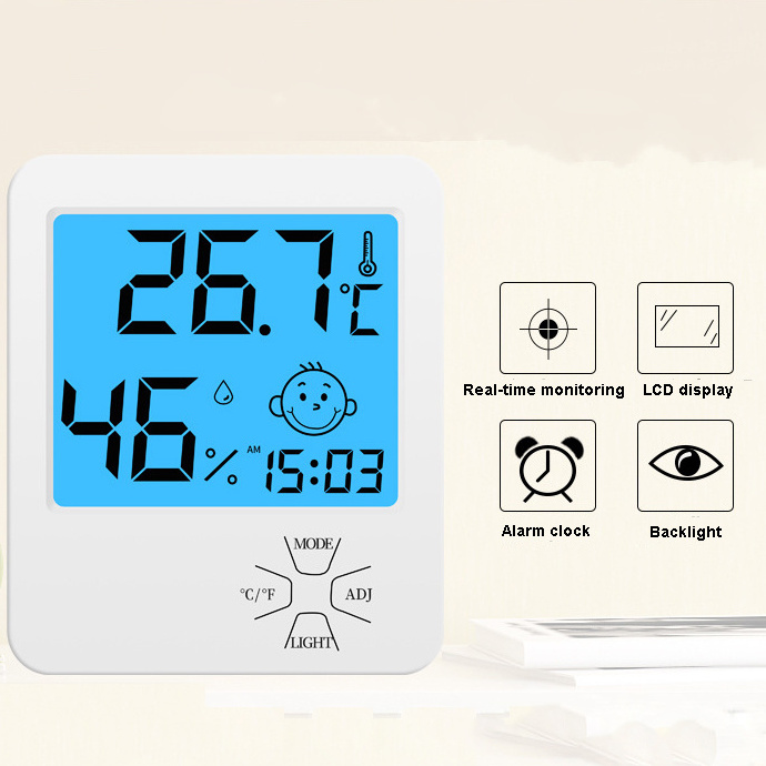 White household precision baby room digital LCD display hang temperature humidity meter weather station thermometer hygrometer