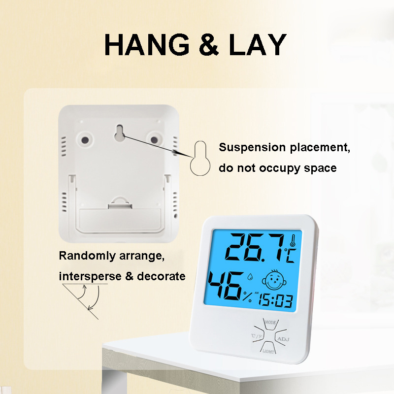 White household precision baby room digital LCD display hang temperature humidity meter weather station thermometer hygrometer