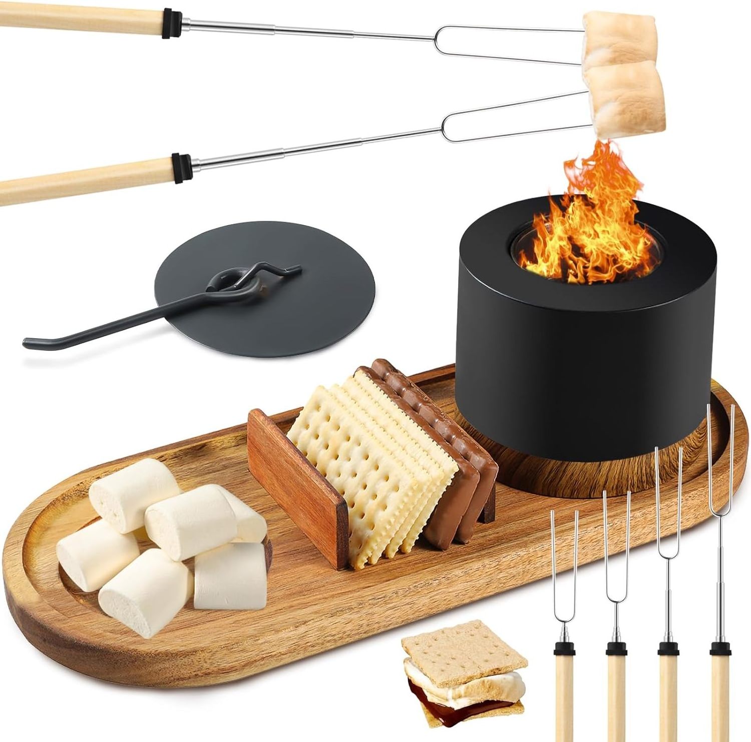 Tabletop Ethanol Fireplaces table fireplace firepit propane fire pit burner set with wooden base bbq sticks