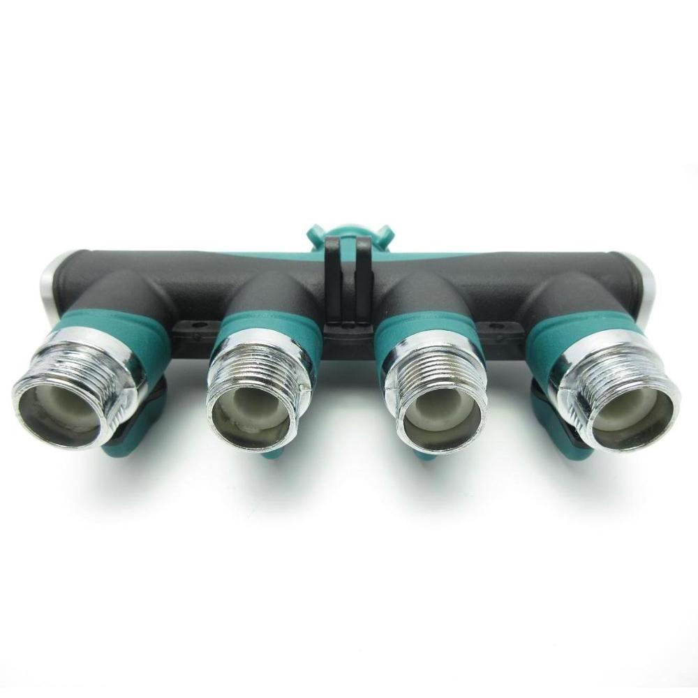 High quality green garden farm planting Metal hose connector pipe 4 way hose splitter irrigation system