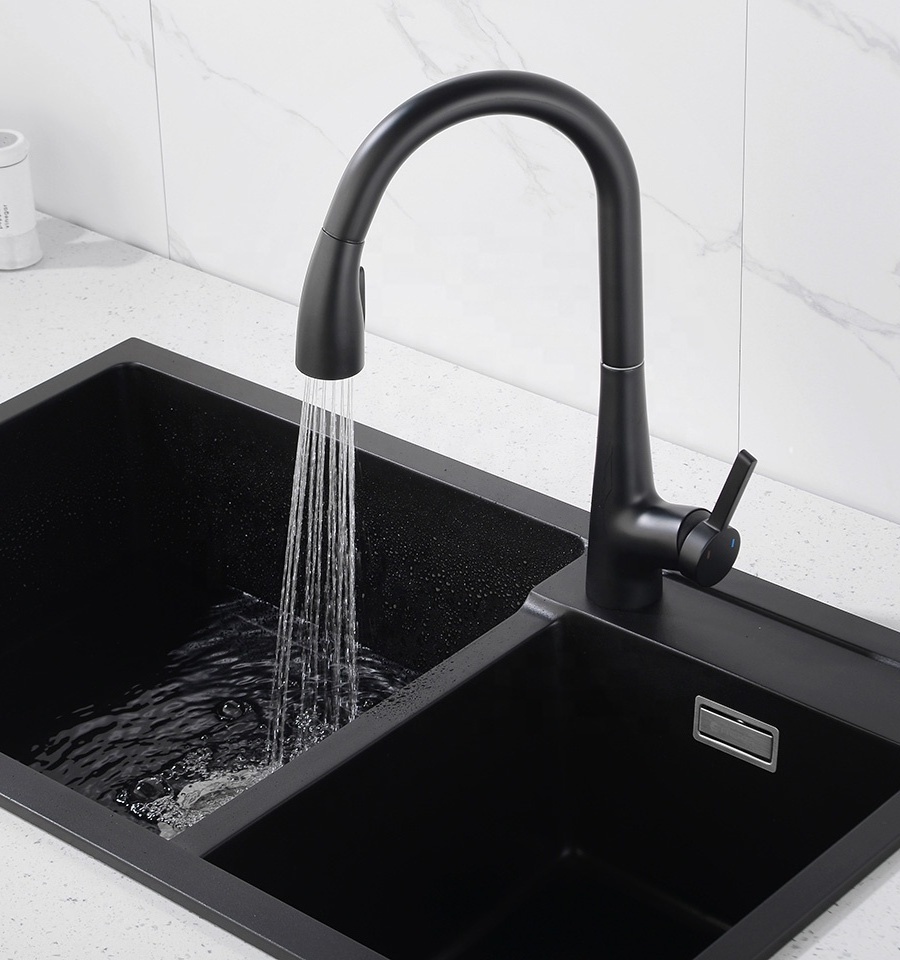 BSL-KF031 High Quality Brass Matte Black Hot And Cold Mixer Sink Pull Down Kitchen Water Faucet