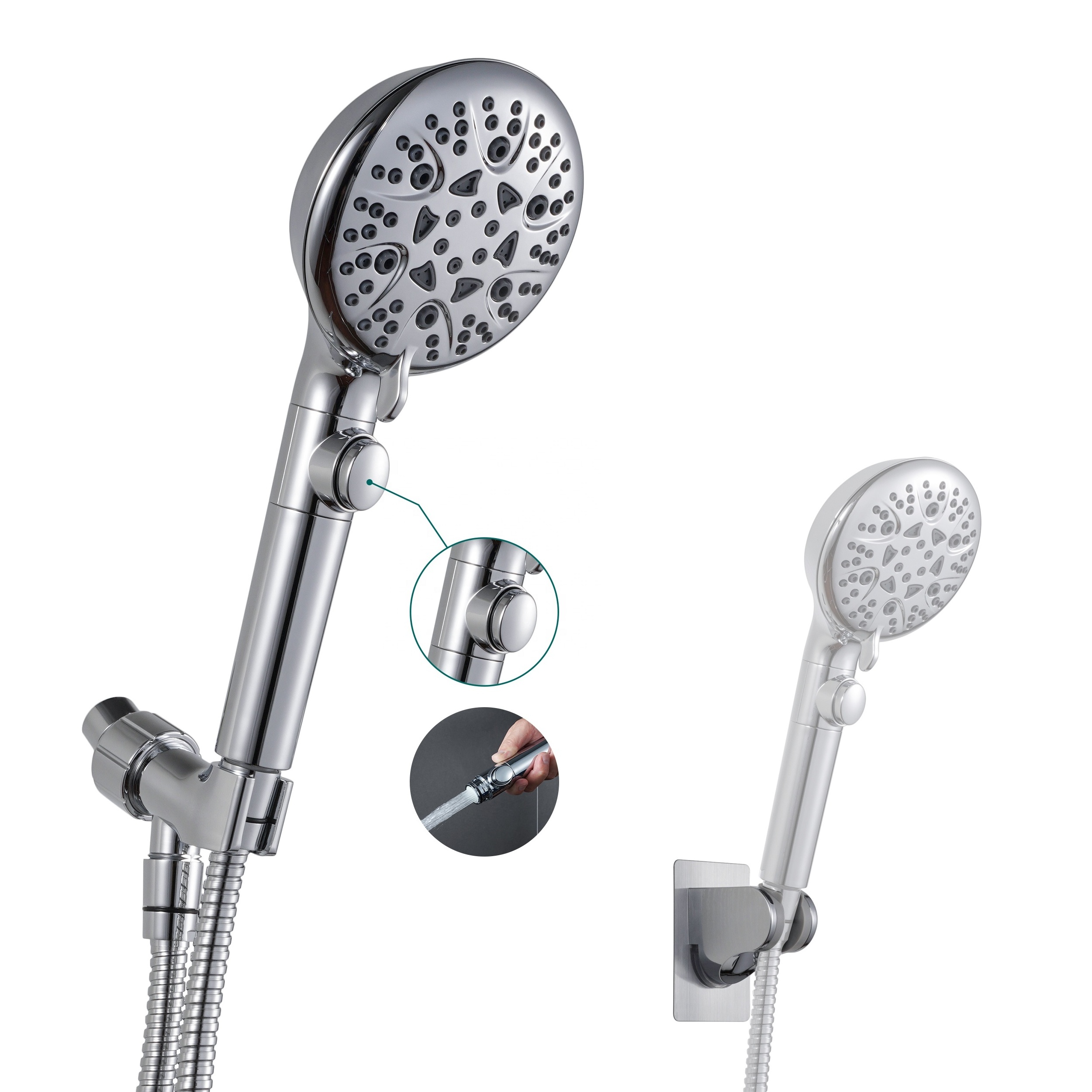 8-Mode High Pressure Handheld Shower Head with On Off Switch and 79 Inches Stainless Steel Hose and 2 Shower Holder