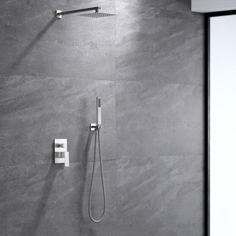 Hotel Bathroom 304 Stainless Steel Brushed Concealed 2 Way Rain Shower Set with Pressure Balance Valve Shower System