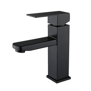 Deck Mounted 304 Stainless Steel Single Handle Hot Cold Mixer Taps Square Matt Black Bathroom Basin Faucet