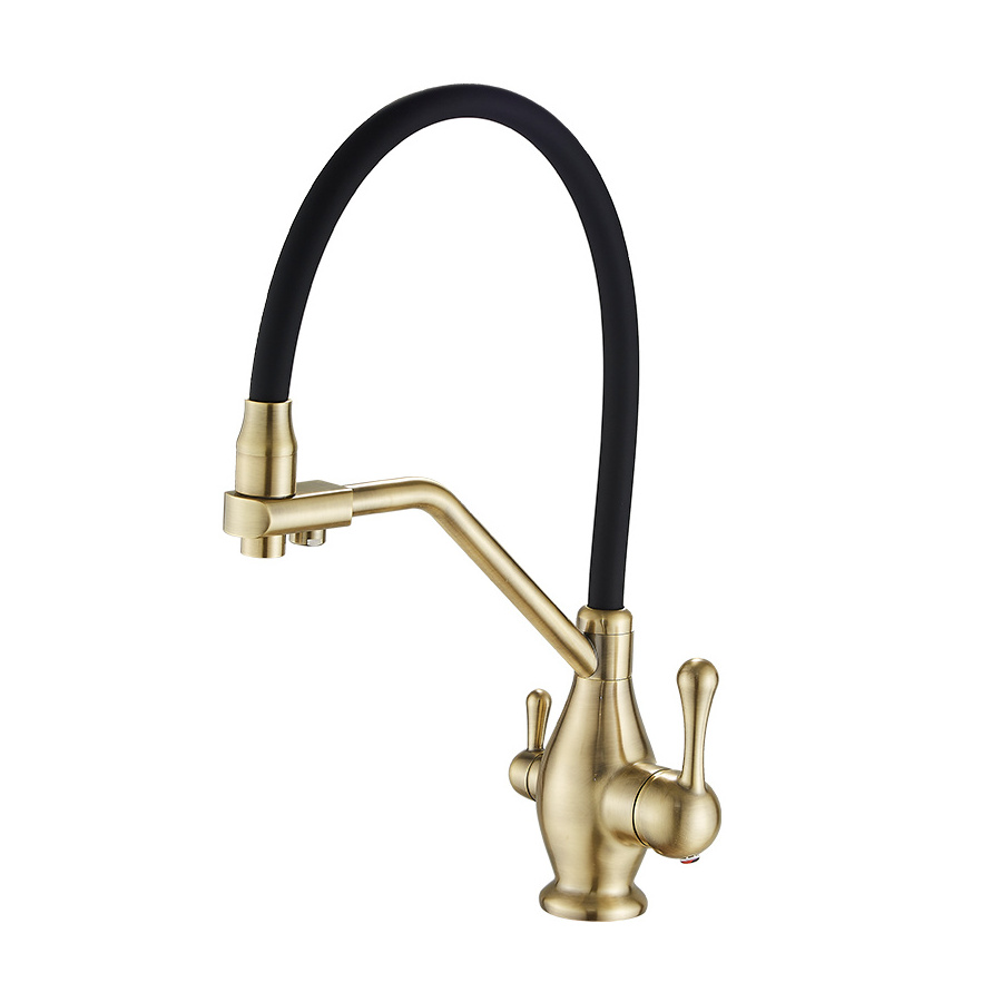 Hot Cold Sink Mixer Handle Pull Out Sprayer Sink Kitchen Faucet Brushed Gold Deck Mounted