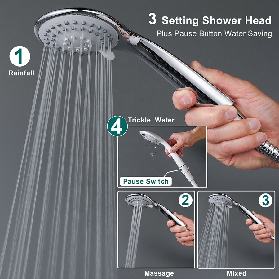 3 Setting High Pressure Water Saving Handheld RV Shower Head with Hose and Shut Off Valve for Camper