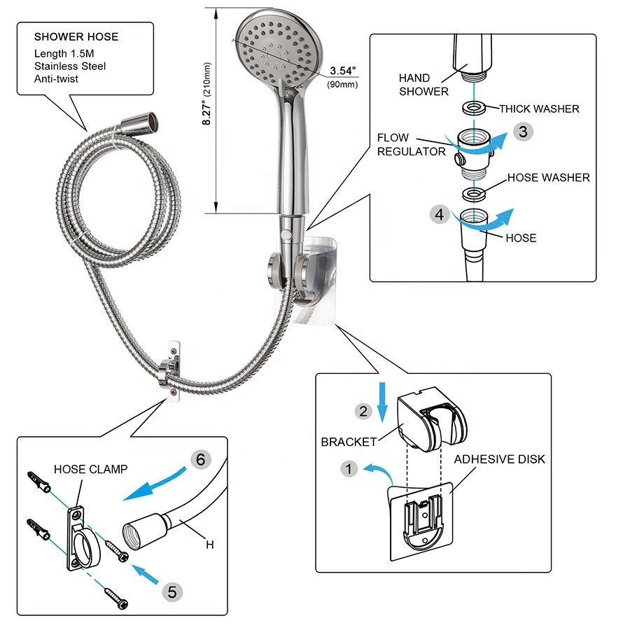 3 Setting High Pressure Water Saving Handheld RV Shower Head with Hose and Shut Off Valve for Camper