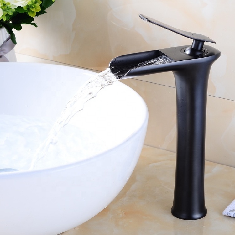 Single Handle Retro Matte Black Hot and Cold Bathroom Faucets Waterfall Face Basin Faucet