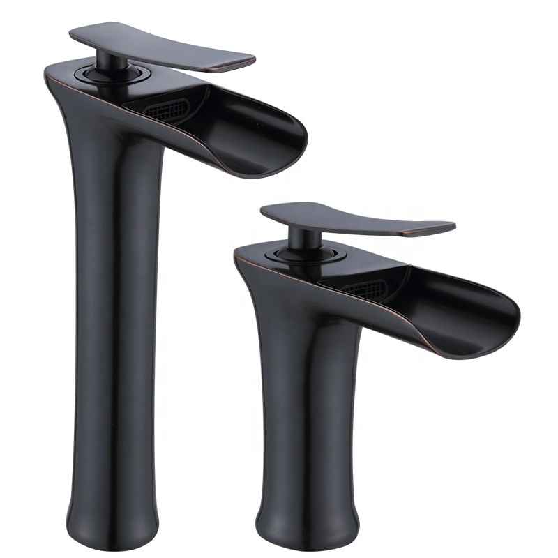 Single Handle Retro Matte Black Hot and Cold Bathroom Faucets Waterfall Face Basin Faucet